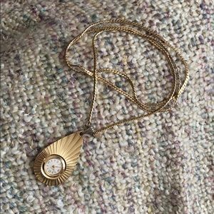 Gold watch pendant necklace